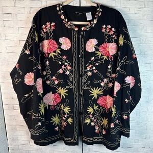 Bedford Fair Lifestyle Embroidered Floral Jacket cottagecore grannycore plus siz
